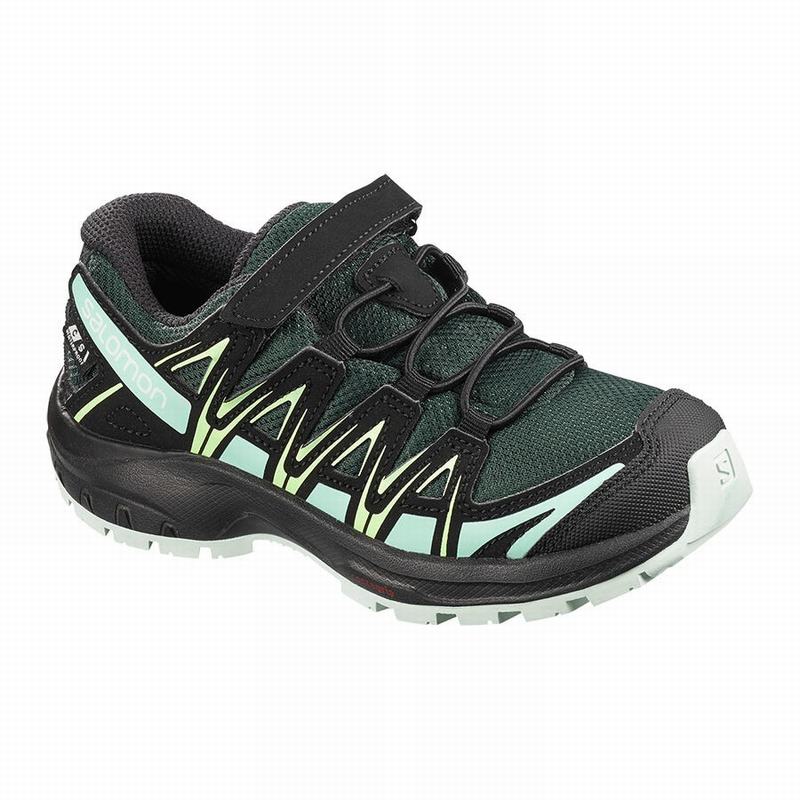 Salomon Israel XA PRO 3D CSWP K - Kids Trail Running Shoes - Green/Black (DMJV-97801)
